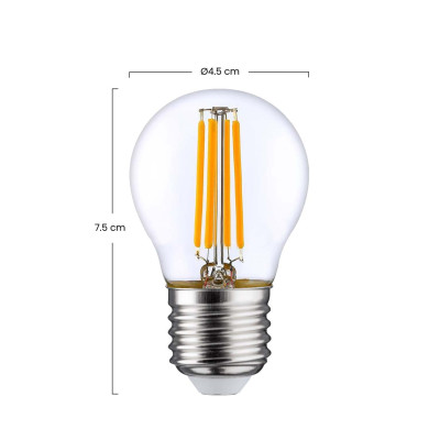 Conjunto de 2 lâmpadas LED esféricas de filamento, casquilho E27, 4 W (equivalente a 40 W), 470 lm, 2700 K, 25 000 h 7hSevenOn P