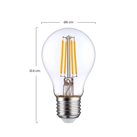 2er-Pack Standard-LED-Glühfadenlampen E27, 8 W (entspricht 60 W), 806 lm, 2700 K, 25.000 Std. 7hSevenOn Premium