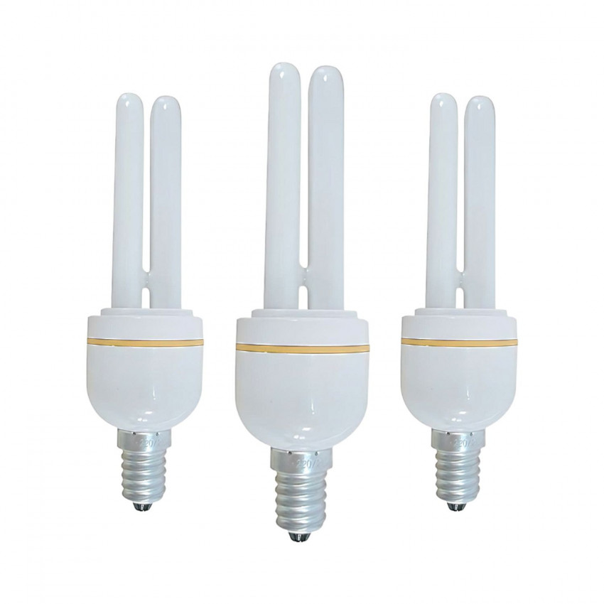 Pack 3 Lâmpadas CFL economizadoras de energia Mini 2U E14 11W 528lm 2700K 7hSevenOn Iluminação economizadora de energia 1