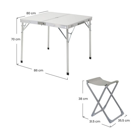 Conjunto de jardim dobrável Mesa retangular e 4 cadeiras de campismo Branco/Cinzento 7house Mobiliário de campismo 4