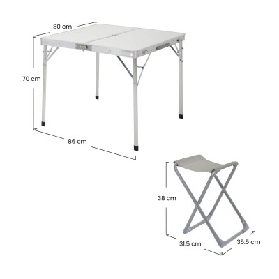Conjunto de jardim dobrável Mesa retangular e 4 cadeiras de campismo Branco/Cinzento 7house Mobiliário de campismo 4