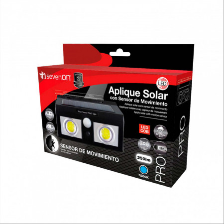 Aplique de Pared Solar LED con Sensor Crepuscular y Movimiento Negro 7500K  20000H 7hSevenOn