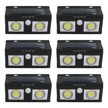 Pack 6 Apliques de Pared Solares LED 2 Luces con Sensor Crepuscular y Movimiento Negro 7500K 20000H 7hSevenOn Apliques de Exteri