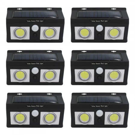 Pack 6 Candeeiros de parede solares LED 2 Luzes com sensor crepuscular e sensor de movimento Preto 7500K 20000H 7hSevenOn Candee