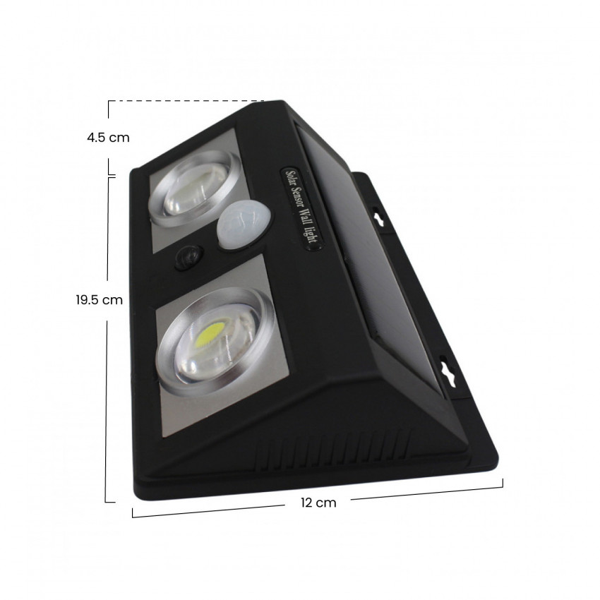 Pack 6 Apliques de Pared Solares LED 2 Luces con Sensor Crepuscular y Movimiento Negro 7500K