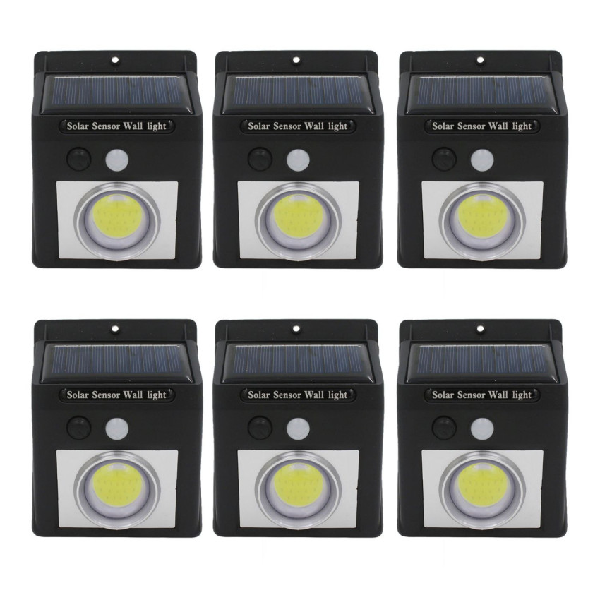 6 Pacotes de apliques solares LED com sensor de movimento e crepuscular Preto 7500K 20000H 7hSevenOn Apliques de parede para ext