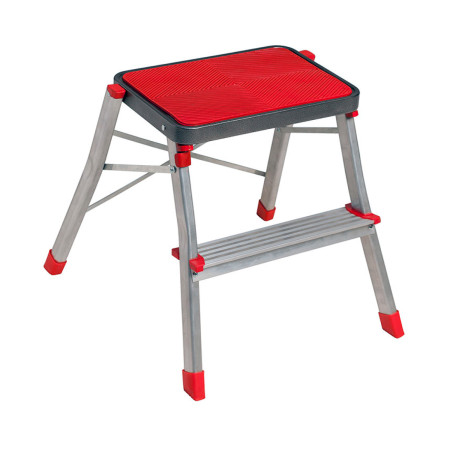 Banco de alumínio com 2 degraus cinzento/vermelho 46x48x47cm O91 Stairs 1