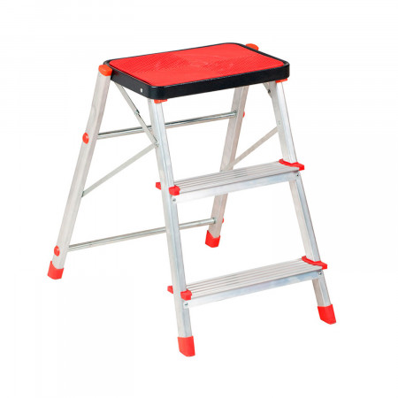 Escalera Metálica con 3 Peldaños Gris/Rojo 89x48x50cm O91 Escaleras 1