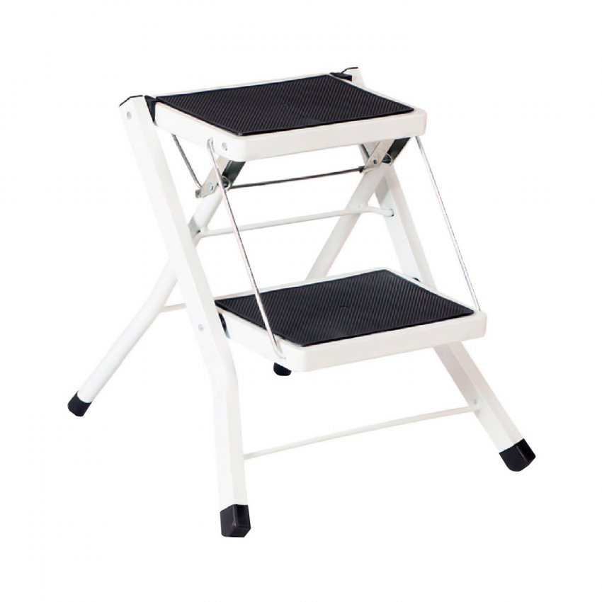 Escalera Metálica con 2 Peldaños Blanco/Negro 56x41x44cm O91 Escaleras 1