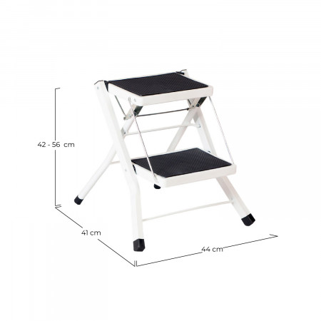 Escalera Metálica con 2 Peldaños Blanco/Negro 56x41x44cm O91 Escaleras 2