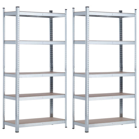 Pack 2 Estantes modulares galvanizadas com 5 prateleiras ajustáveis 180x90x40cm 875Kg Thinia Home Estantes 1