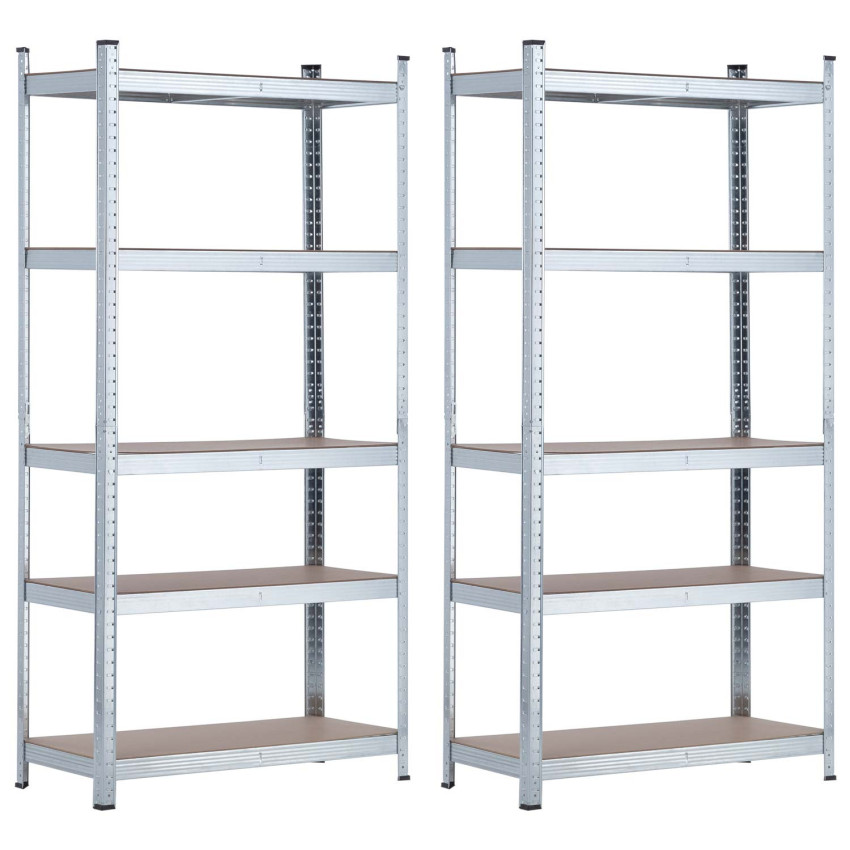 Pack 2 Estantes modulares galvanizadas com 5 prateleiras ajustáveis 180x90x40cm 875Kg Thinia Home Estantes 1