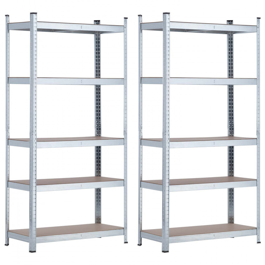 Pack 2 Estanterías Modulares Galvanizadas con 5 Baldas Ajustables 180x90x40cm 875Kg Thinia Home Estanterías 1