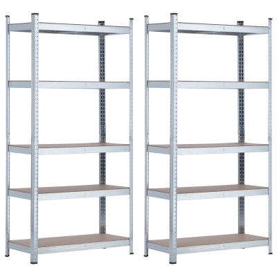 Pack 2 Estanterías Modulares Galvanizadas con 5 Baldas Ajustables 180x90x40cm 875Kg Thinia Home Estanterías 1