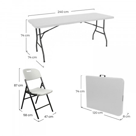 Mesa dobrável de 240 cm e 8 cadeiras com pega Restauração branca O91 Conjuntos de jardim 5