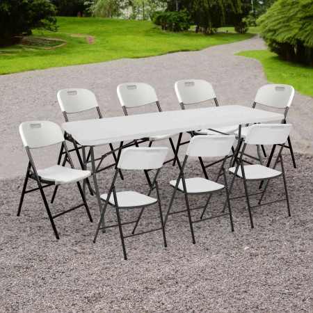 Mesa dobrável de 240 cm e 8 cadeiras com pega Restauração branca O91 Conjuntos de jardim 6