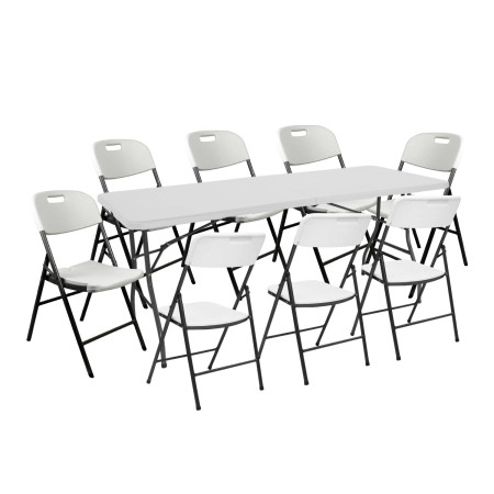 Conjunto Plegable Mesa 240cm y 8 Sillas con Asa Blanco Catering 7house Conjuntos de Jardín 1