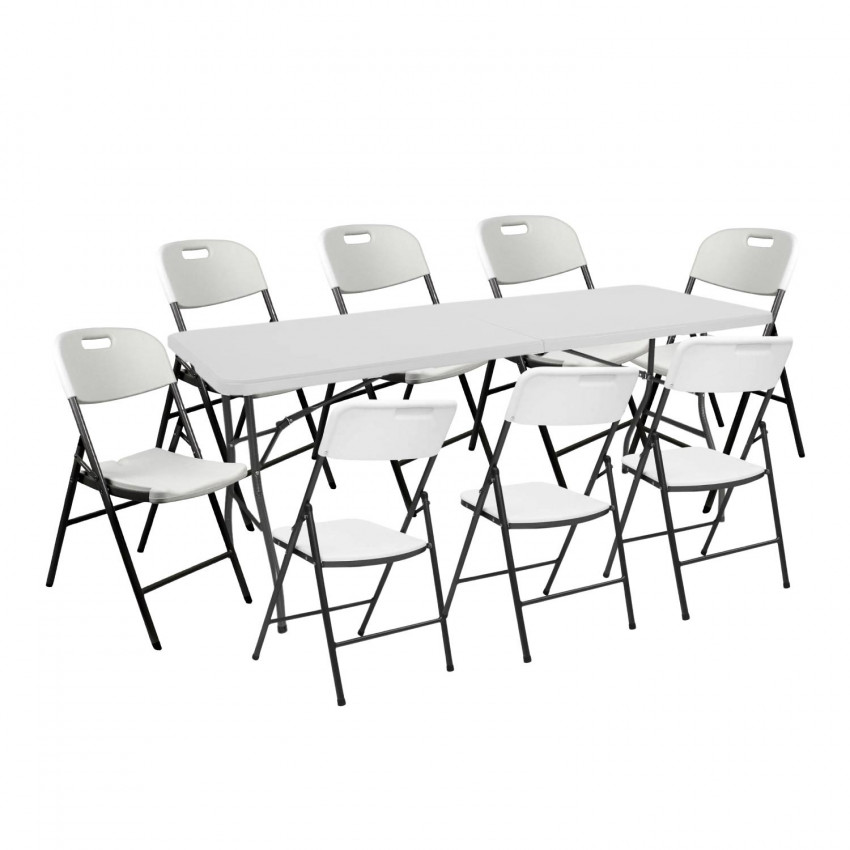 Conjunto Plegable Mesa 240cm y 8 Sillas con Asa Blanco Catering 7house Conjuntos para Jardín 1