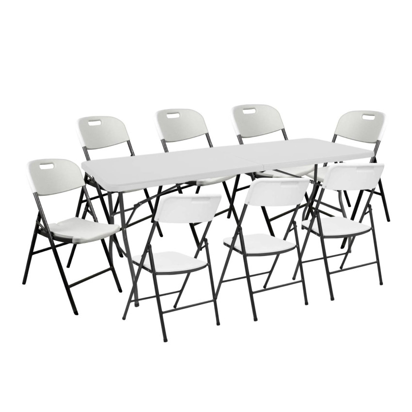 Conjunto Plegable Mesa 240cm y 8 Sillas con Asa Blanco Catering 7house Conjuntos de Jardín 1
