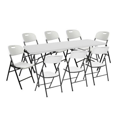 Conjunto Plegable Mesa 240cm y 8 Sillas con Asa Blanco Catering 7house Conjuntos de Jardín 1