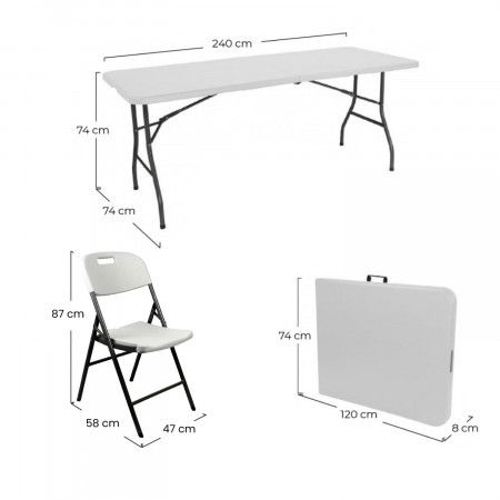 Conjunto Plegable Mesa 240cm y 8 Sillas con Asa Blanco Catering 7house Conjuntos para Jardín 5