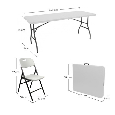 Conjunto Plegable Mesa 240cm y 8 Sillas con Asa Blanco Catering 7house Conjuntos de Jardín 5