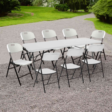 Conjunto Plegable Mesa 240cm y 8 Sillas con Asa Blanco Catering 7house Conjuntos de Jardín 6