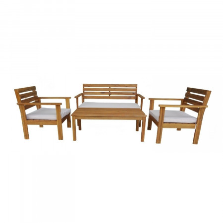 Conjunto de Jardín Mesa Rectangular Sofá Doble y 2 Sillones con Cojines en Madera de Acacia Marlon 7house Conjuntos de Sofás y M