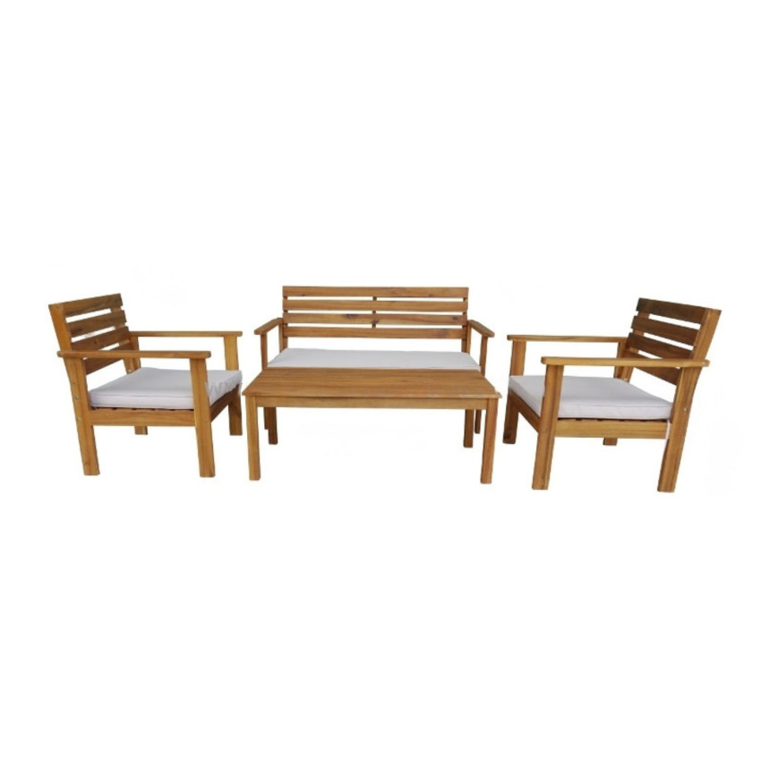 Conjunto de jardim Mesa retangular e 3 cadeiras com almofadas Marlon em madeira de acácia 7house Conjunto de sofá e mesa de cent