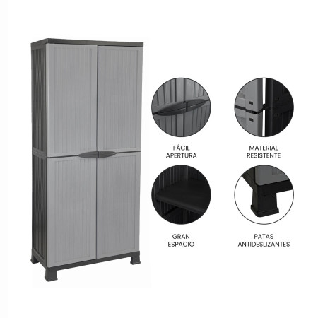 Armario de Resina Exterior con Escobero y 4 Baldas 171x68x39cm 7house Armarios para Exterior 5