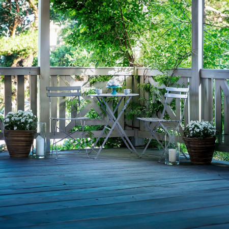 Conjunto de Terraza Plegable Metálico de 2 Sillas y Mesa Redonda Bistreau Gris 7house Conjuntos para Terrazas 4