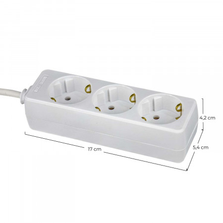 Pack 2 Regletas 3 Enchufes Schuko 1m Blanco sin Interruptor 7hSevenOn Bases Múltiples 5