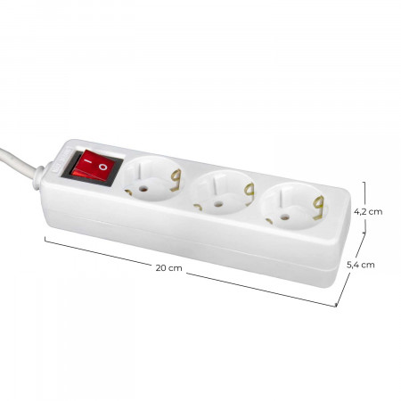 Regleta 3 Enchufes Schuko 5m Blanco con Interruptor 7hSevenOn Bases Múltiples 5