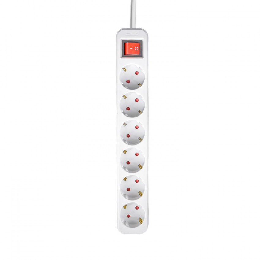 Regleta 6 Enchufes Schuko 5m Blanco con Interruptor 7hSevenOn Bases Múltiples 1