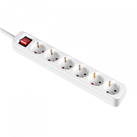 Regleta 6 Enchufes Schuko 5m Blanco con Interruptor 7hSevenOn Bases Múltiples 5