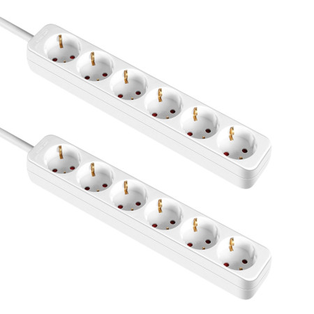 Pack 2 Regletas 6 Enchufes Schuko 1m Blanco sin Interruptor 7hSevenOn Bases Múltiples 1