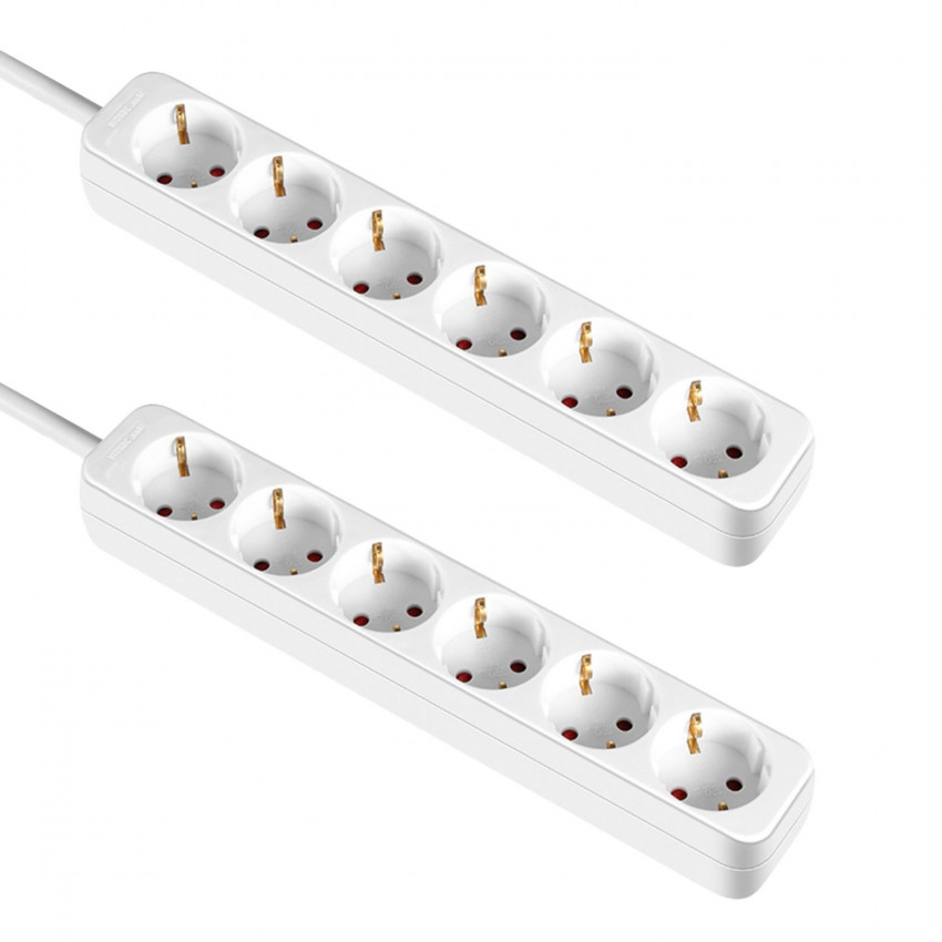 Pack 2 Regletas 6 Enchufes Schuko 1m Blanco sin Interruptor 7hSevenOn Bases Múltiples 1