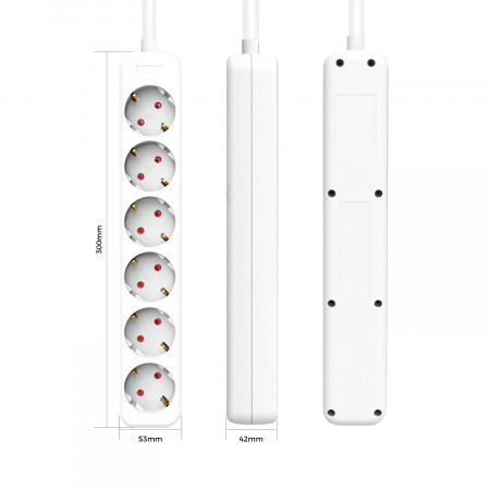Pack 2 Regletas 6 Enchufes Schuko 1m Blanco sin Interruptor 7hSevenOn Bases Múltiples 3