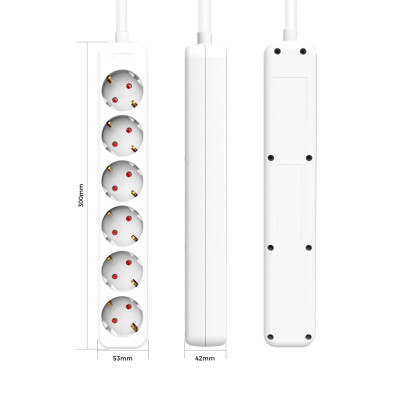 Conjunto de 2 extensões com 6 tomadas Schuko, 1 m, branco, sem interruptor 7hSevenOn