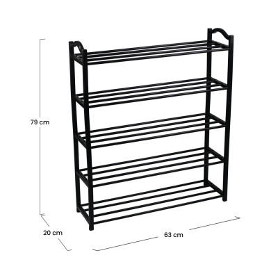 Scaffale Zapatero a 5 ripiani, Sir Negro, 63x20x79 cm 7house