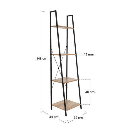 Estantería Metálica con 4 Baldas de Madera Oren 148x34x32,5cm 7house Estanterías 5