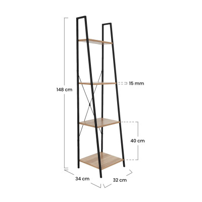 Metallregal mit 4 Holzböden, Oren, 148 x 34 x 32,5 cm 7house