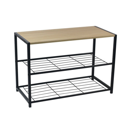 Panca Zapatero in stile industriale a 2 ripiani, Erme, nera/marrone, 63x30x43 cm 7house