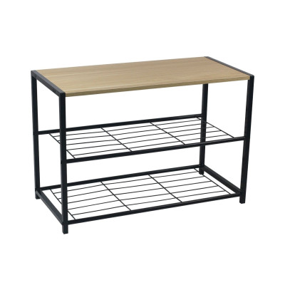 Panca Zapatero in stile industriale a 2 ripiani, Erme, nera/marrone, 63x30x43 cm 7house