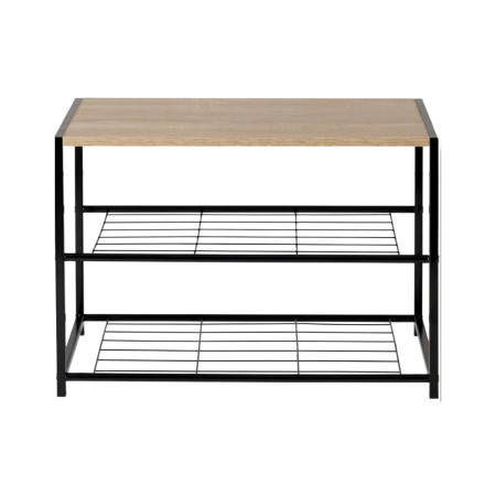 Panca Zapatero in stile industriale a 2 ripiani, Erme, nera/marrone, 63x30x43 cm 7house