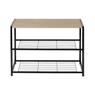 Panca Zapatero in stile industriale a 2 ripiani, Erme, nera/marrone, 63x30x43 cm 7house