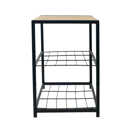 Panca Zapatero in stile industriale a 2 ripiani, Erme, nera/marrone, 63x30x43 cm 7house