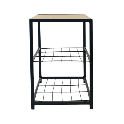 Panca Zapatero in stile industriale a 2 ripiani, Erme, nera/marrone, 63x30x43 cm 7house