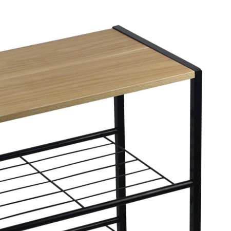 Panca Zapatero in stile industriale a 2 ripiani, Erme, nera/marrone, 63x30x43 cm 7house
