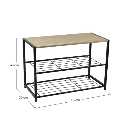 Panca Zapatero in stile industriale a 2 ripiani, Erme, nera/marrone, 63x30x43 cm 7house